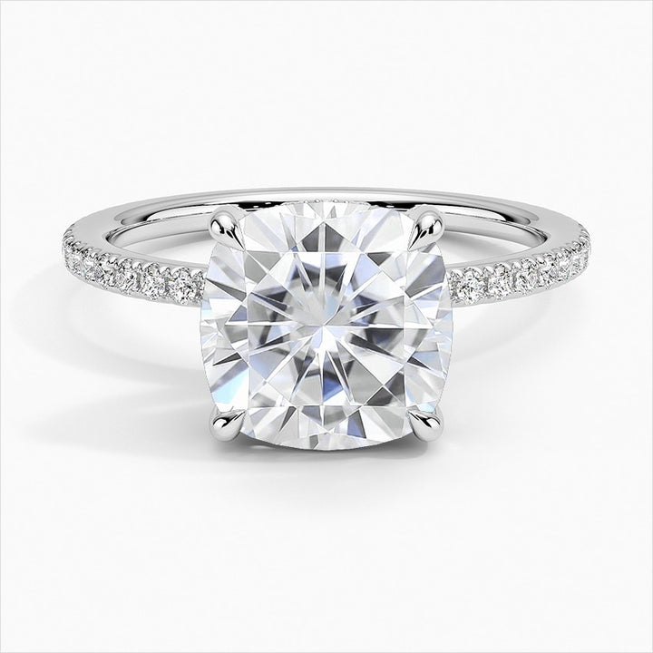 Luna 4-Prong Cushion Side Stones Moissanite Engagement Ring Silver 925