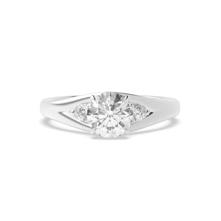 Lunette 4 Prong Round Lab Grown Diamond Modern Three Stone Engagement Ring