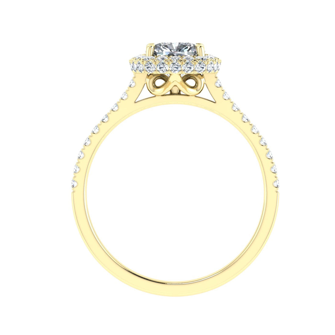 Lure Cushion Cut Halo Moissanite Engagement Ring Yellow Gold