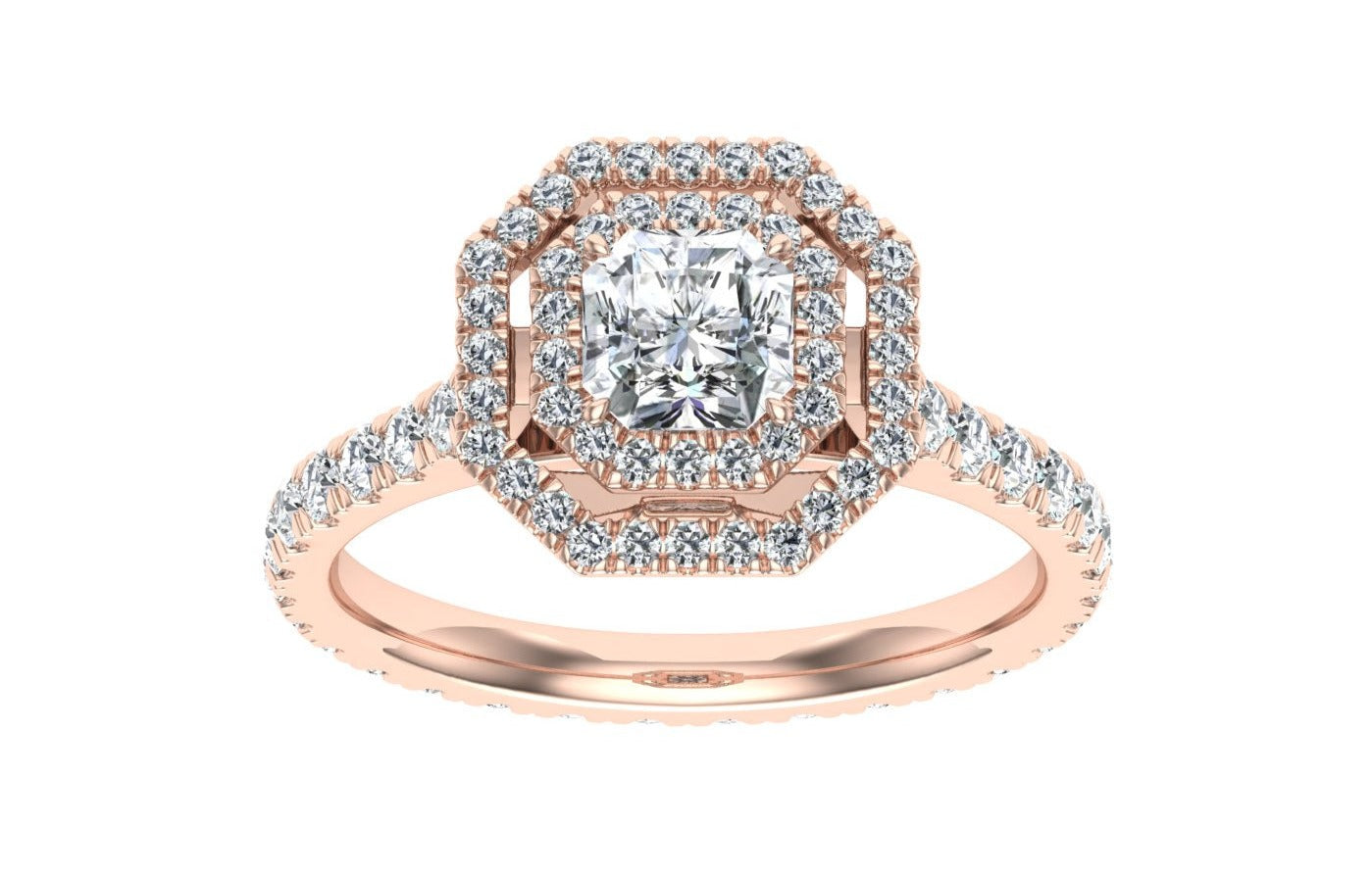 Luster Asscher Double Halo Moissanite Ring