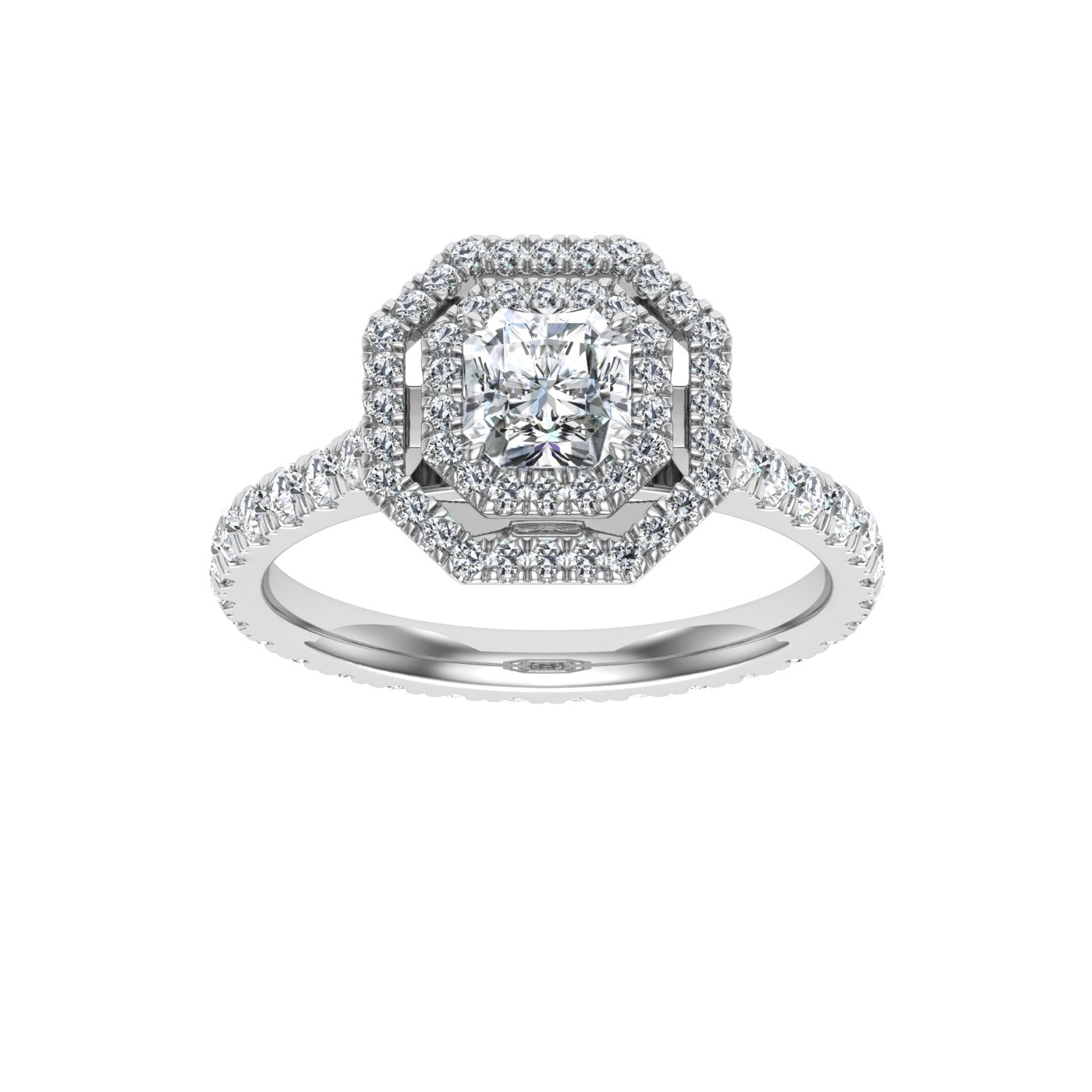 Luster Asscher Double Halo Moissanite Ring