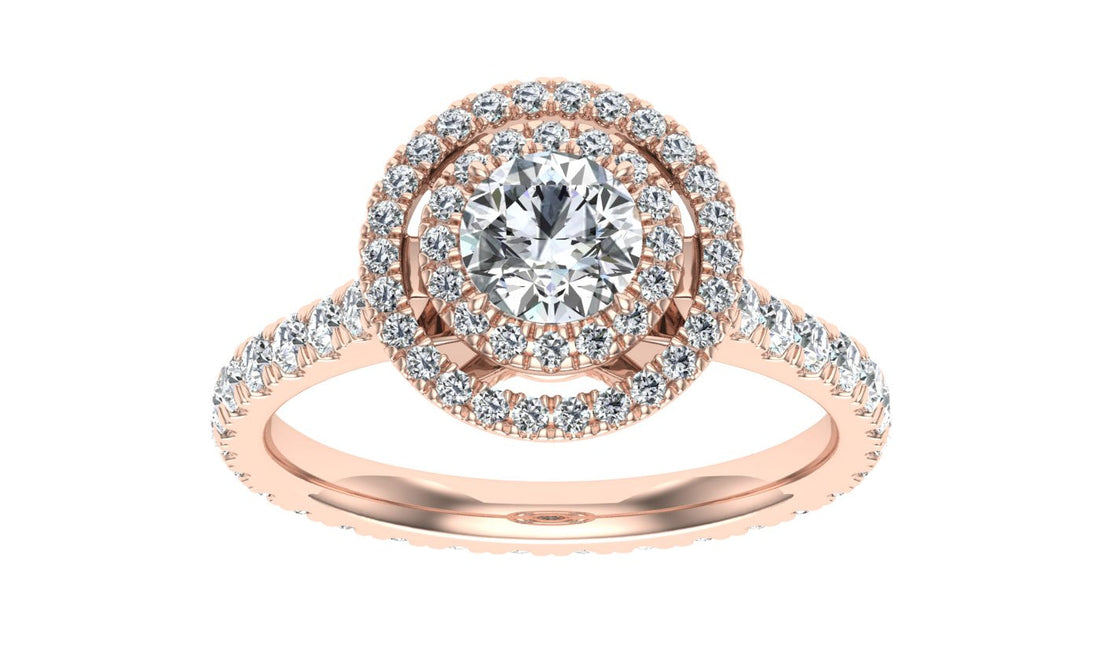 Luster Round Cut Double Halo Moissanite Engagement Ring  Rose Gold