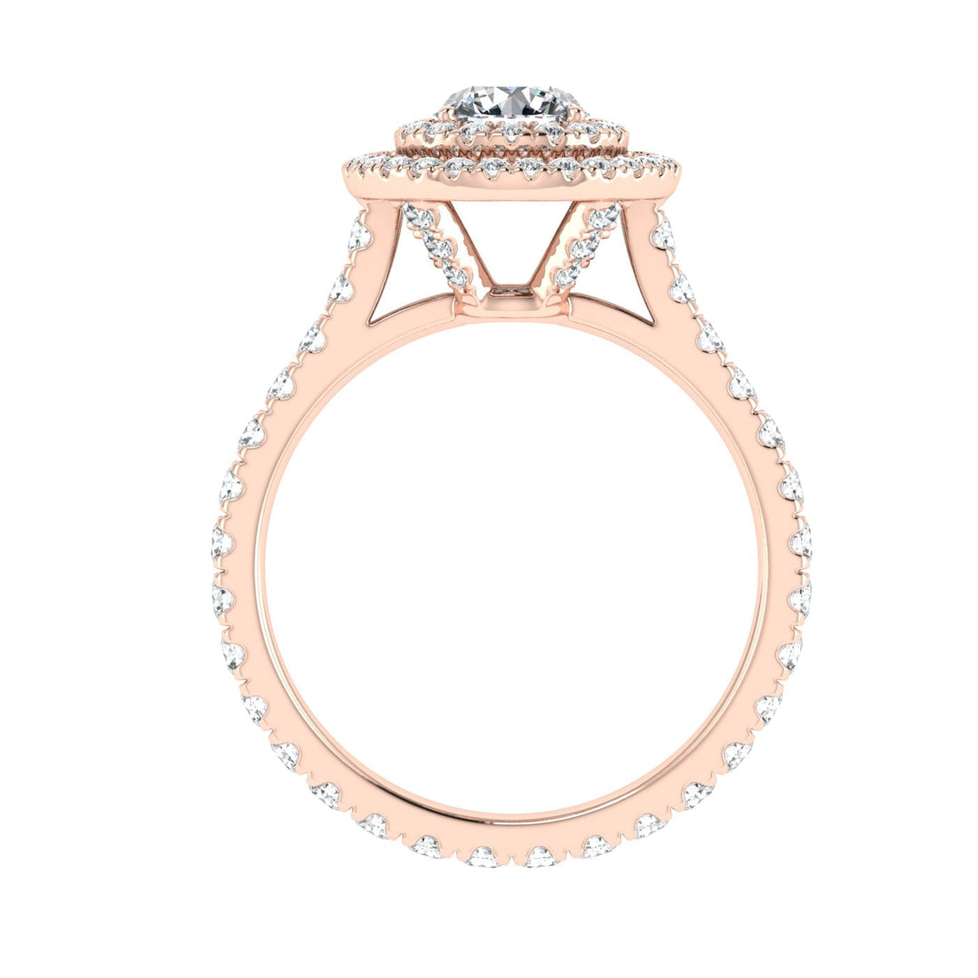 Luster Round Cut Double Halo Moissanite Engagement Ring  Rose Gold