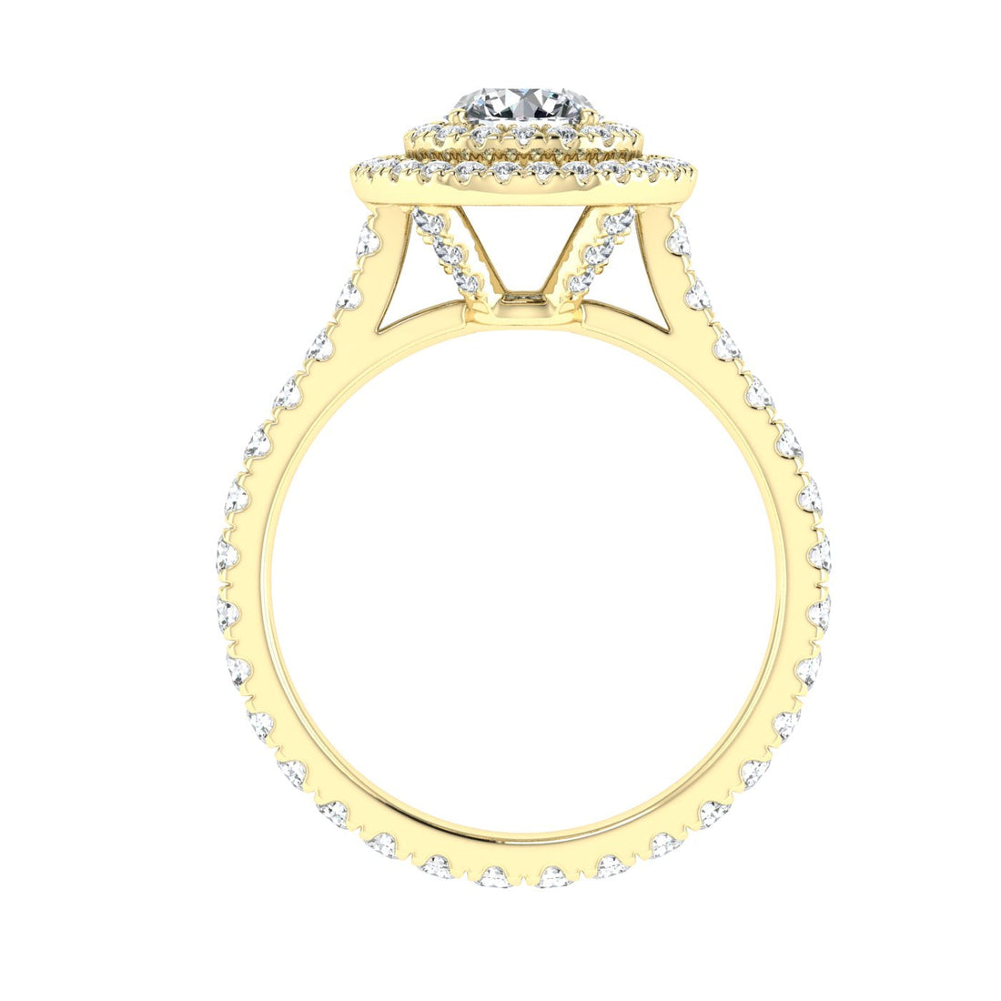 Luster Round Cut Double Halo Moissanite Engagement Ring Yellow Gold