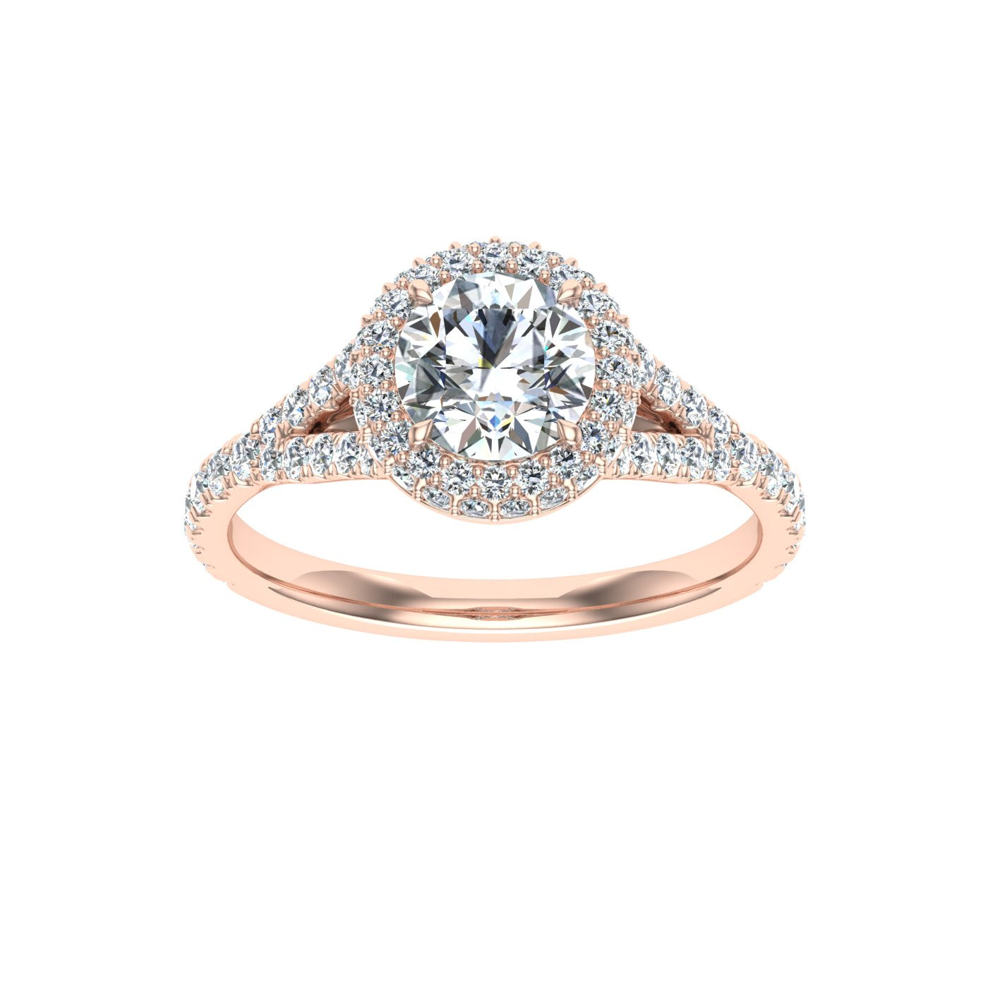 Lustrous Round Cut Side Stones Moissanite Engagement Ring  Rose Gold