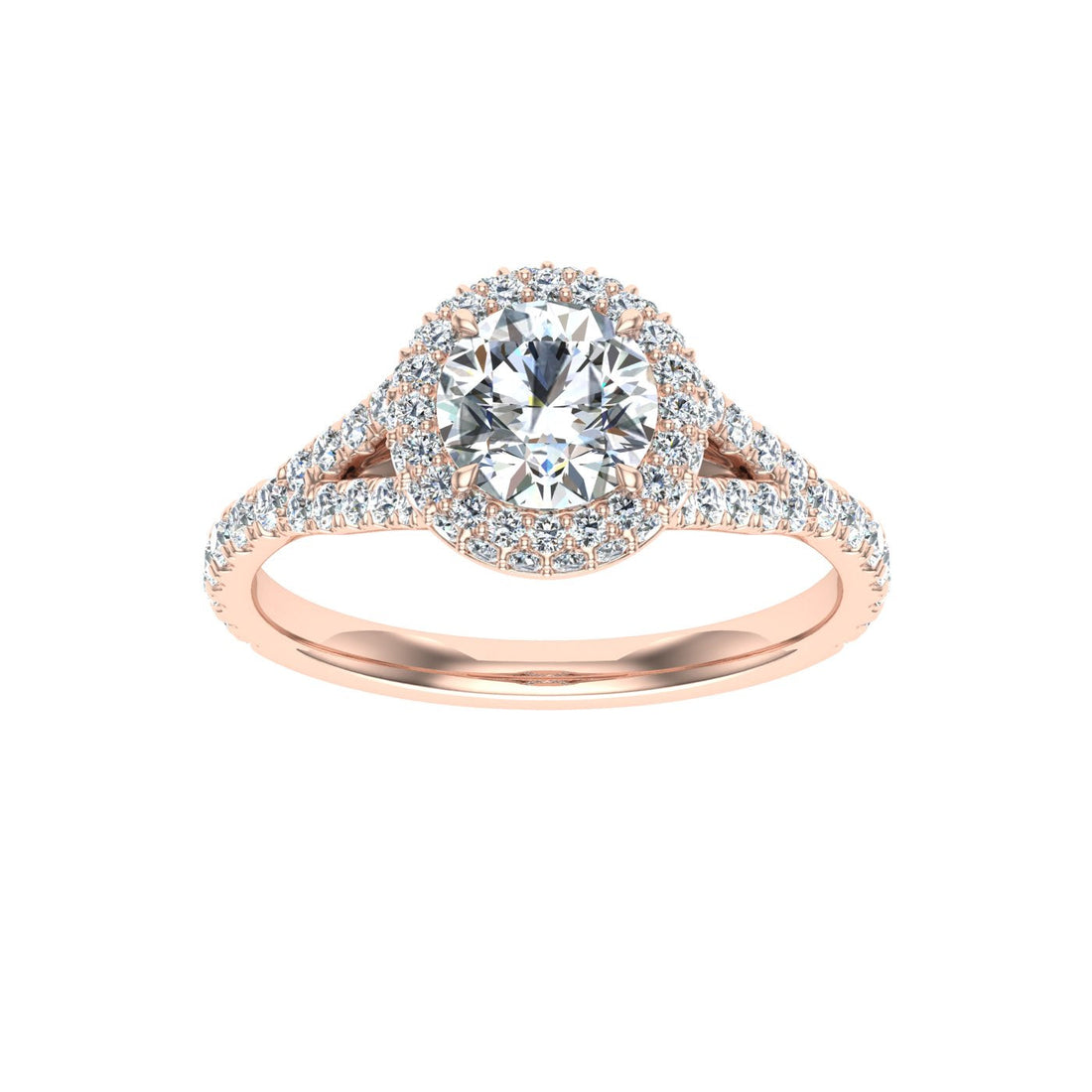 Lustrous Round Cut Side Stones Moissanite Engagement Ring  Rose Gold