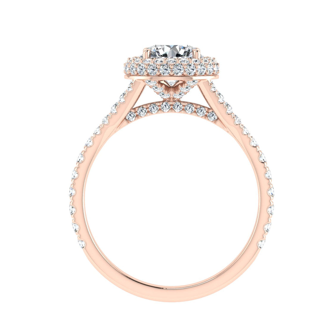 Lustrous Round Cut Side Stones Moissanite Engagement Ring  Rose Gold