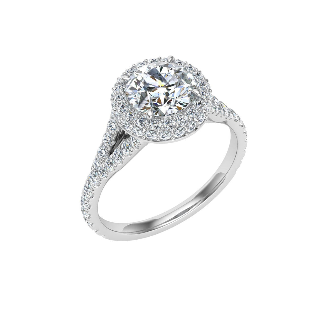 Lustrous Round Cut Side Stones Moissanite Engagement Ring White Gold