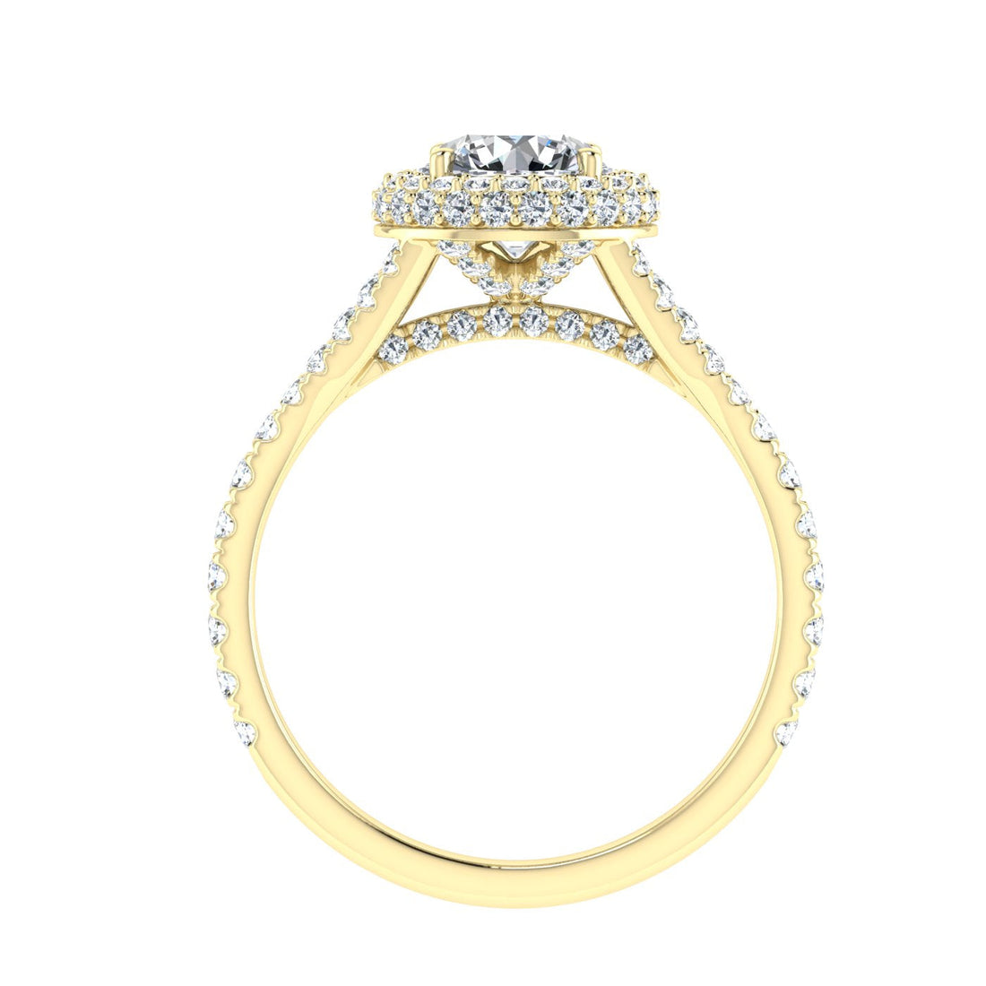 Lustrous Round Cut Side Stones Moissanite Engagement Ring Yellow Gold