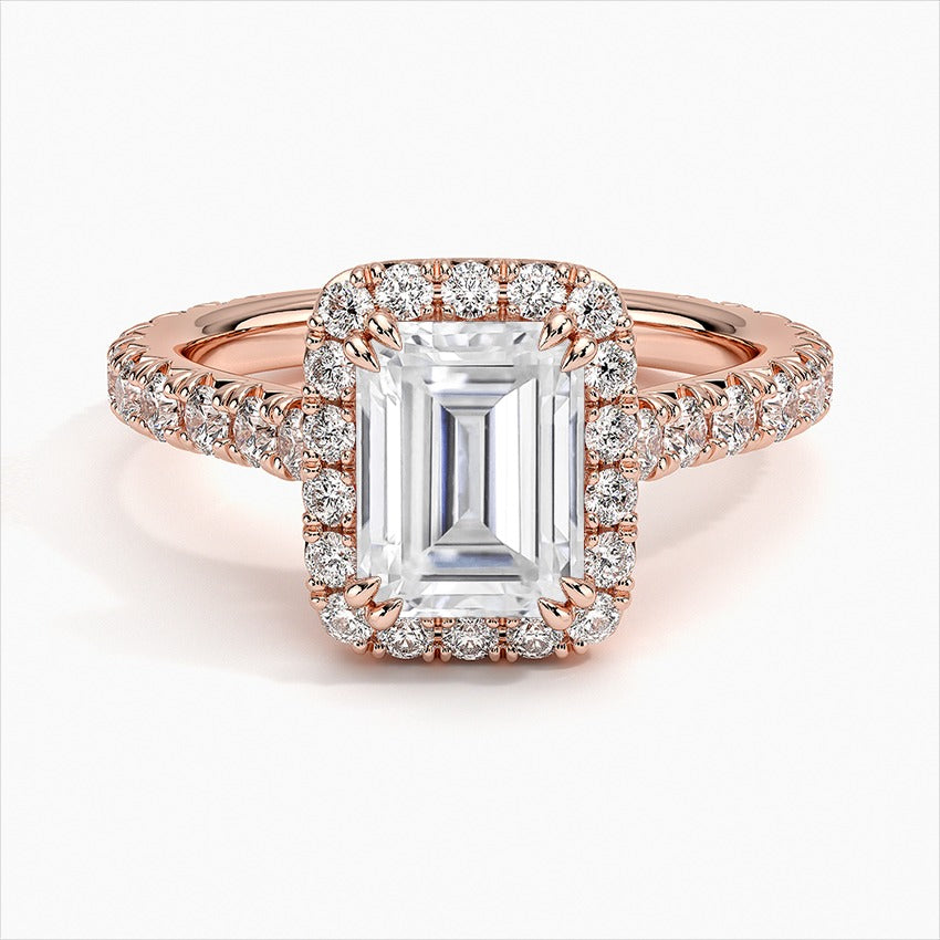 Luxe Emeral Halo Moissanite Engagement Ring  Rose Gold