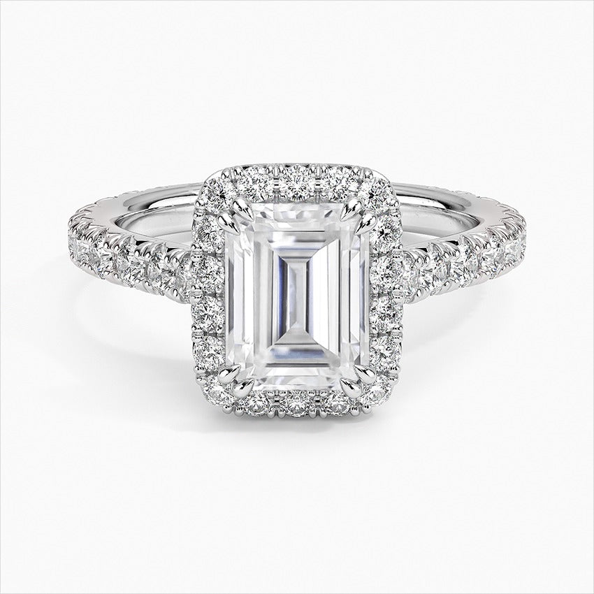Luxe Emeral Halo Moissanite Engagement Ring Silver 925