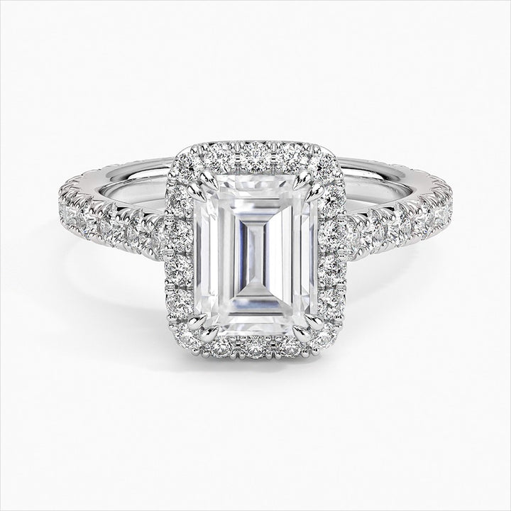 Luxe Emeral Halo Moissanite Engagement Ring Silver 925