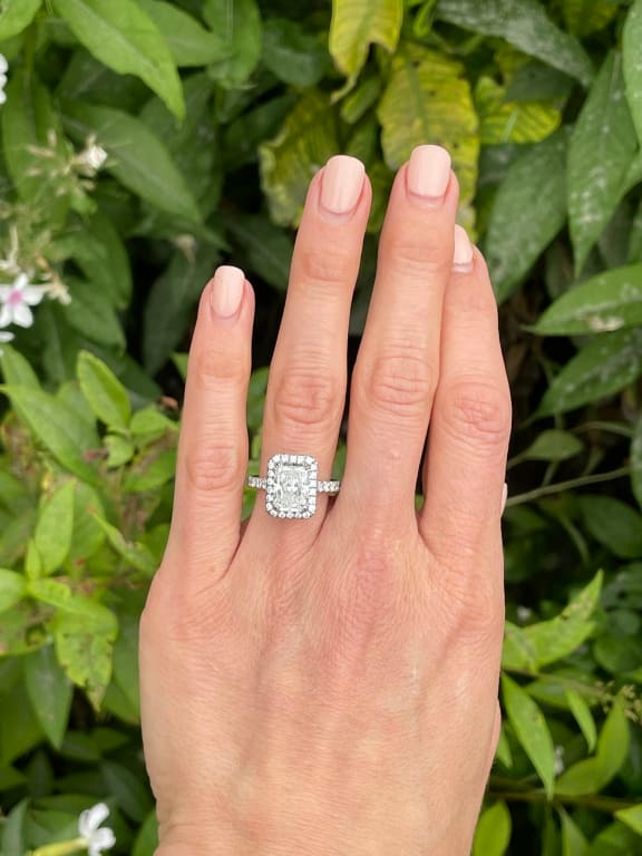 Luxe Emeral Halo Moissanite Engagement Ring White Gold