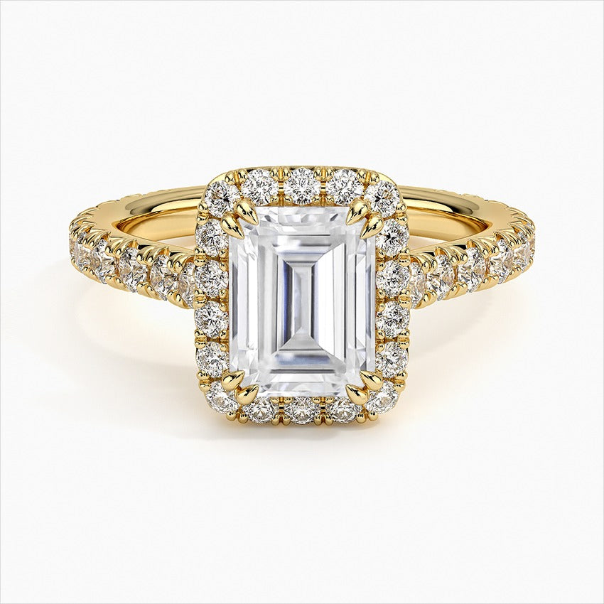 Luxe Emeral Halo Moissanite Engagement Ring Yellow Gold