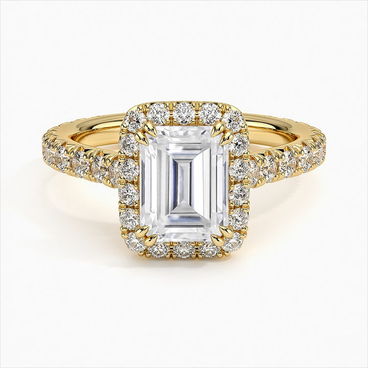 Luxe Emeral Halo Moissanite Engagement Ring Yellow Gold