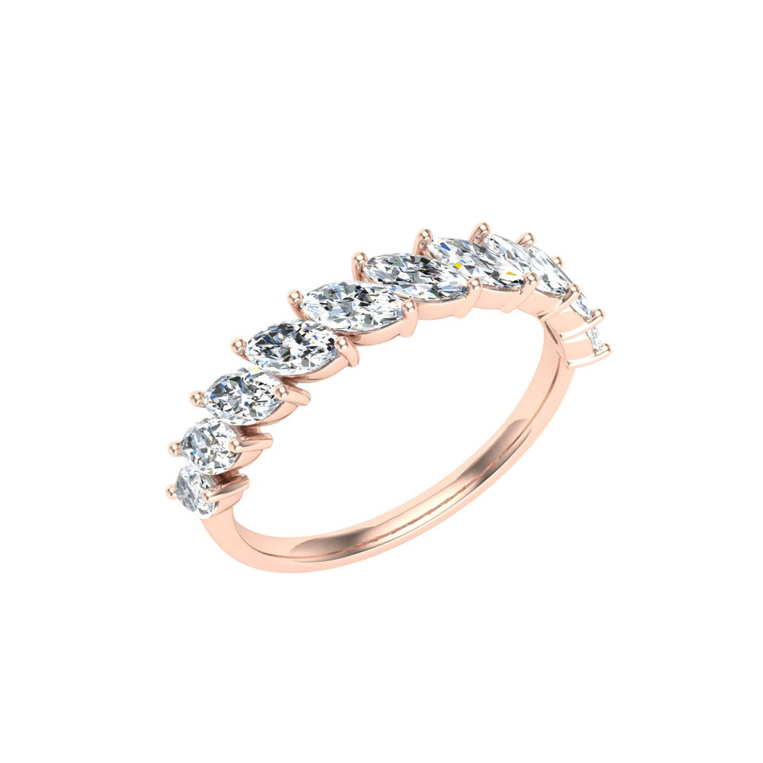 Luxe Marquise Cut Moissanite Wedding Band  Rose Gold