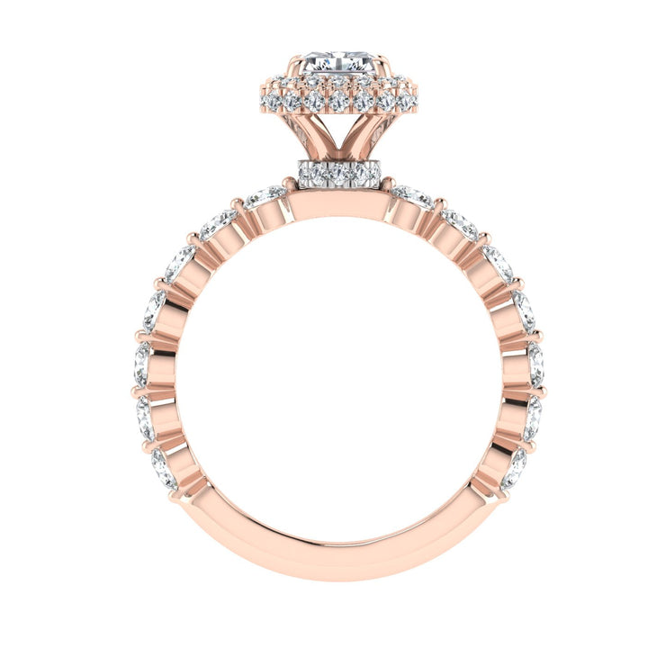 Moonlit Radiant Cut Double Edge Halo Moissanite Engagement Ring Rose Gold