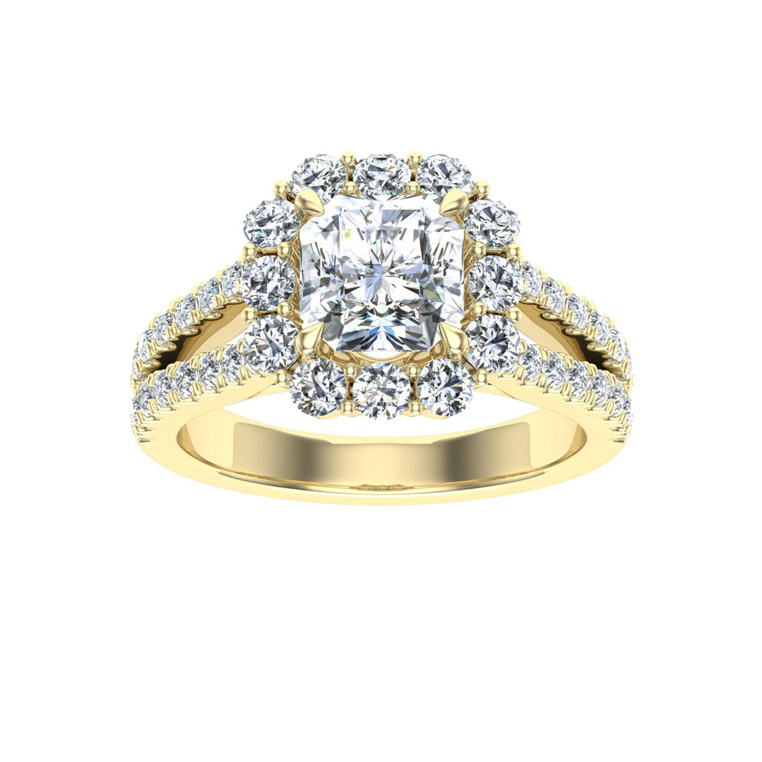 Magnolia Asscher Cut Halo Moissanite Engagement Ring Yellow Gold