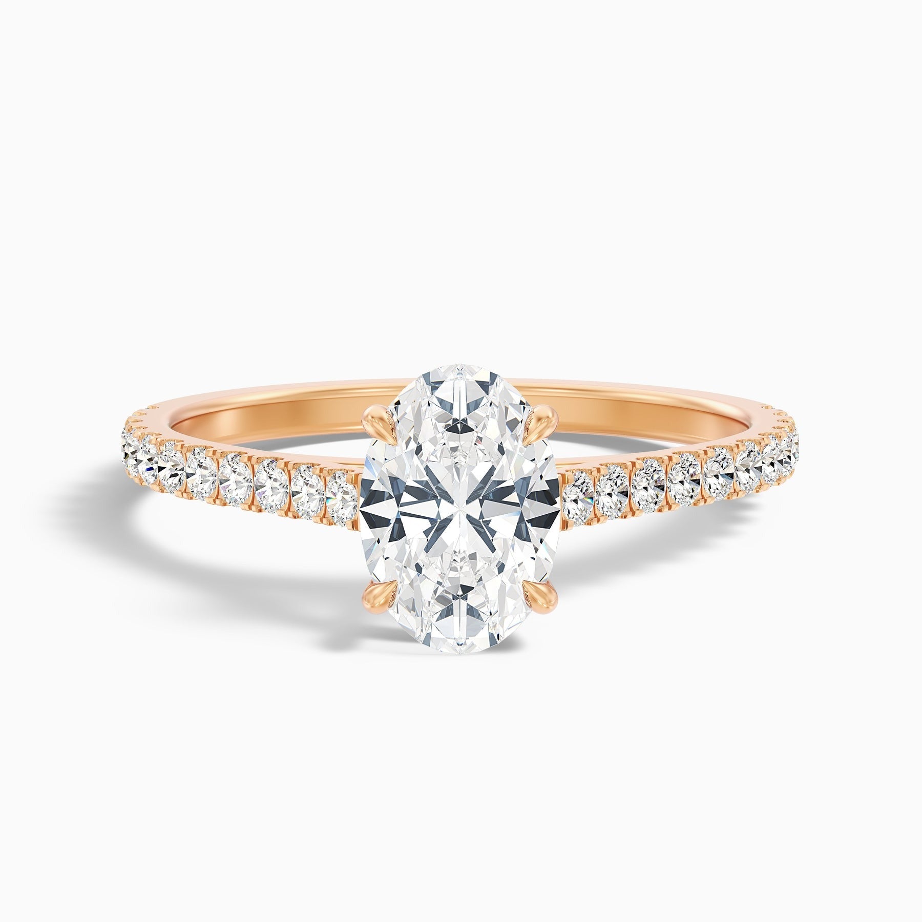 Maison 1 Carat Oval Side Stone Pave Lab Grown Engagement Ring in 10k Rose Gold