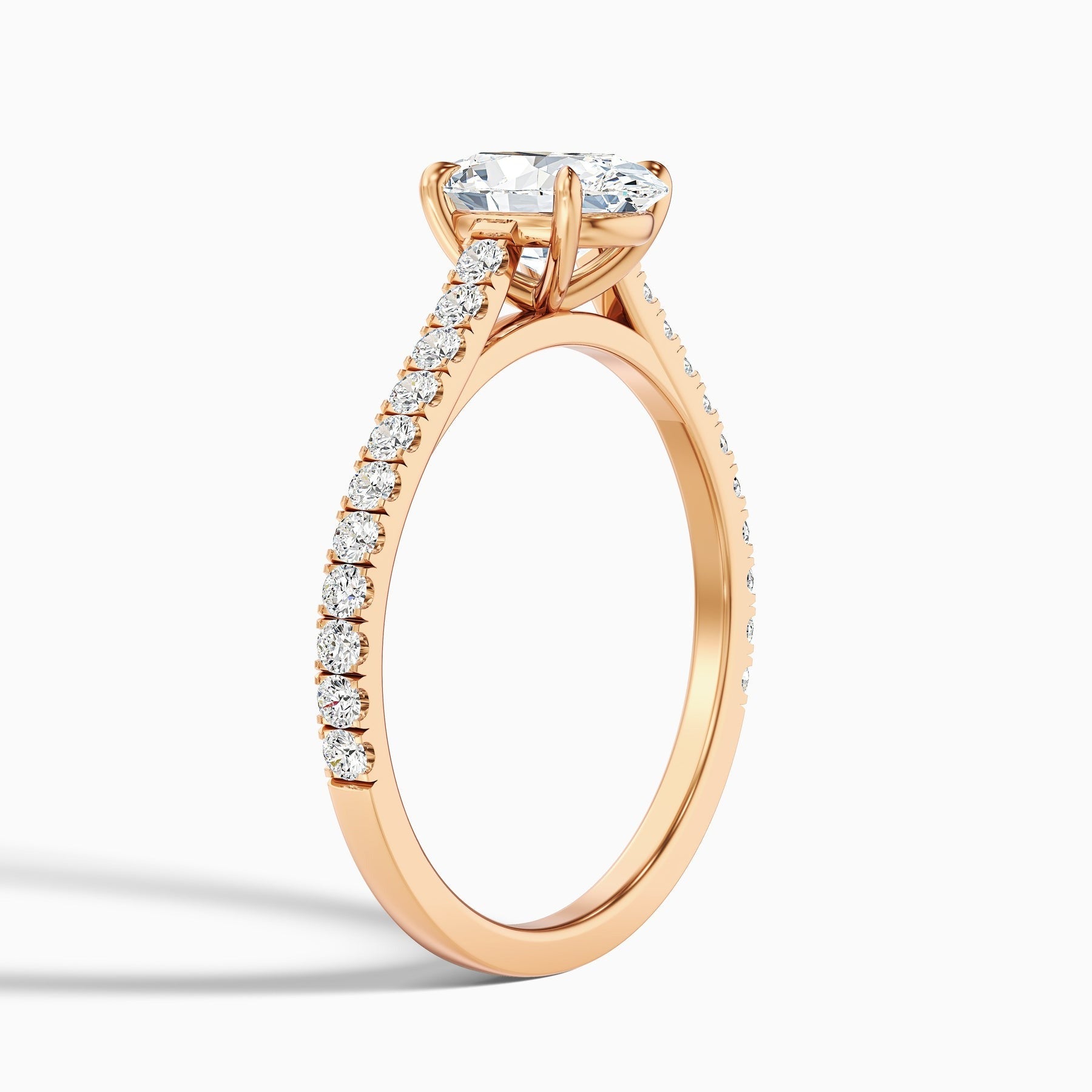 Maison 1 Carat Oval Side Stone Pave Lab Grown Engagement Ring in 10k Rose Gold
