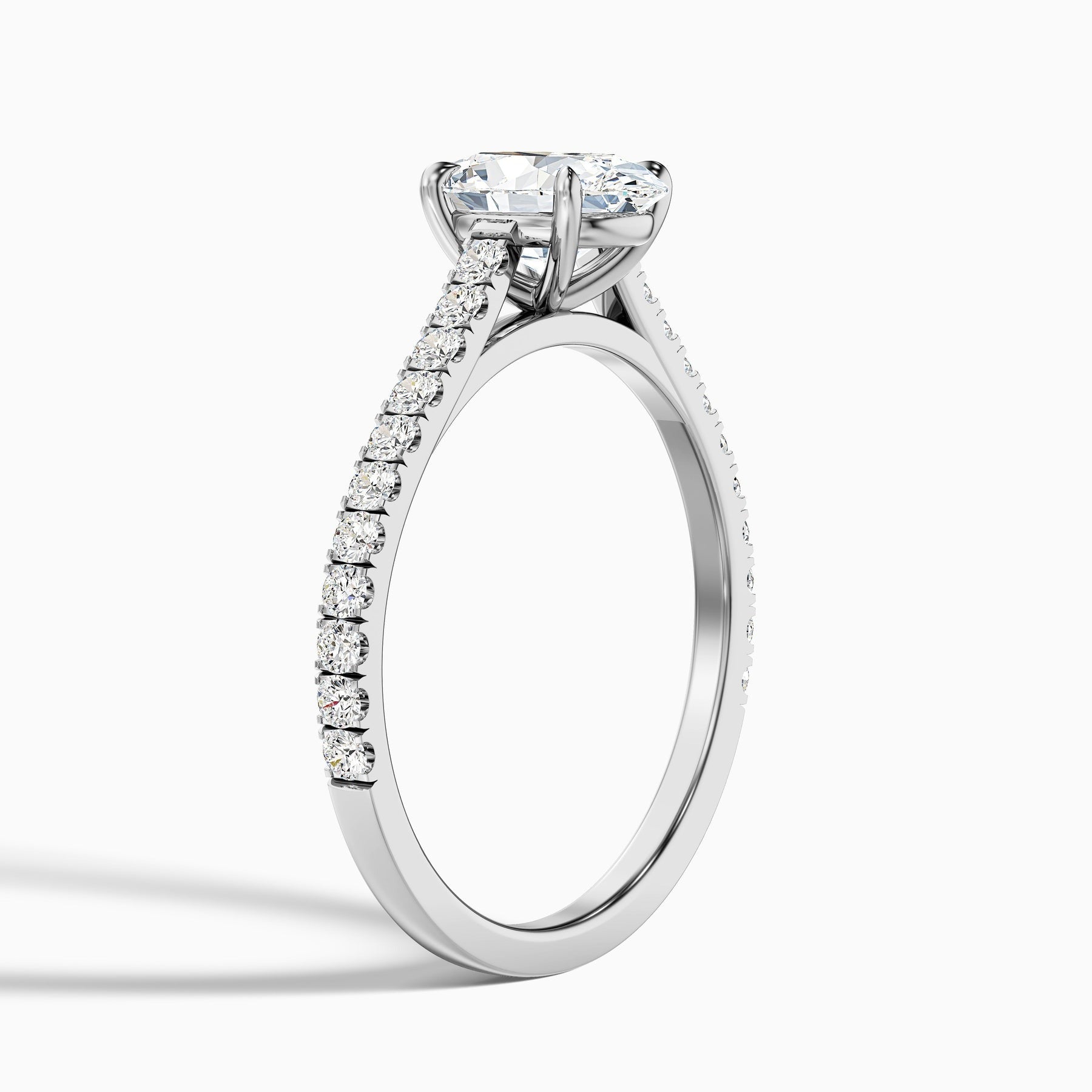 Maison 1 Carat Oval Side Stone Pave Lab Grown Engagement Ring in 10k White Gold