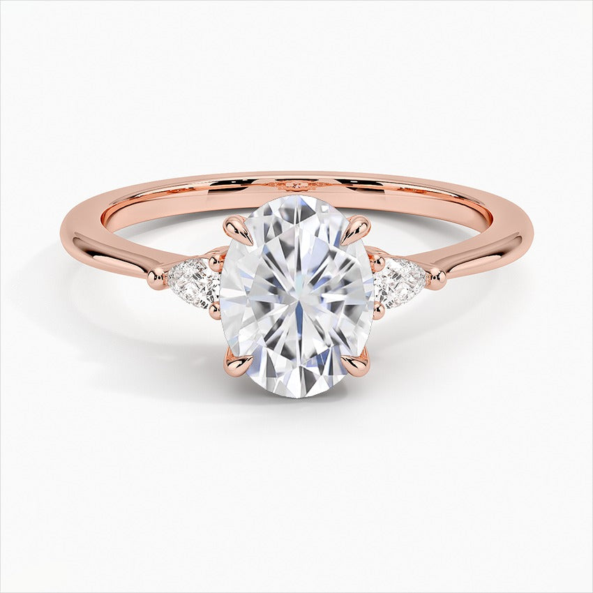 Majestic Oval Three Stone Moissanite Engagement Ring  Rose Gold