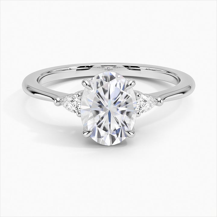 Majestic Oval Three Stone Moissanite Engagement Ring Silver 925