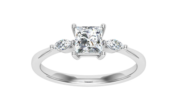 Majestic Princess 3 Stone Moissanite Engagement Ring Silver 925