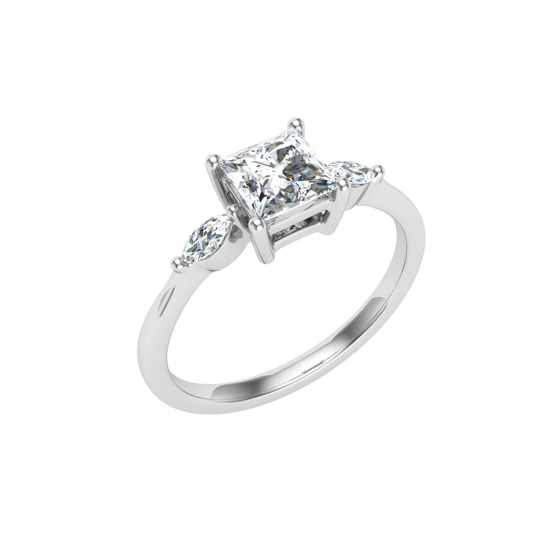 Majestic Princess 3 Stone Moissanite Engagement Ring  White Gold