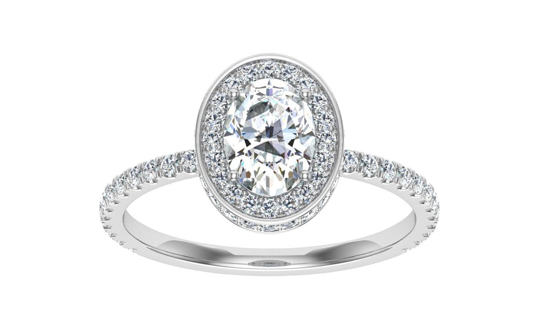 Majesty Oval Cut Double Edge Halo Moissanite Engagement Ring White Gold