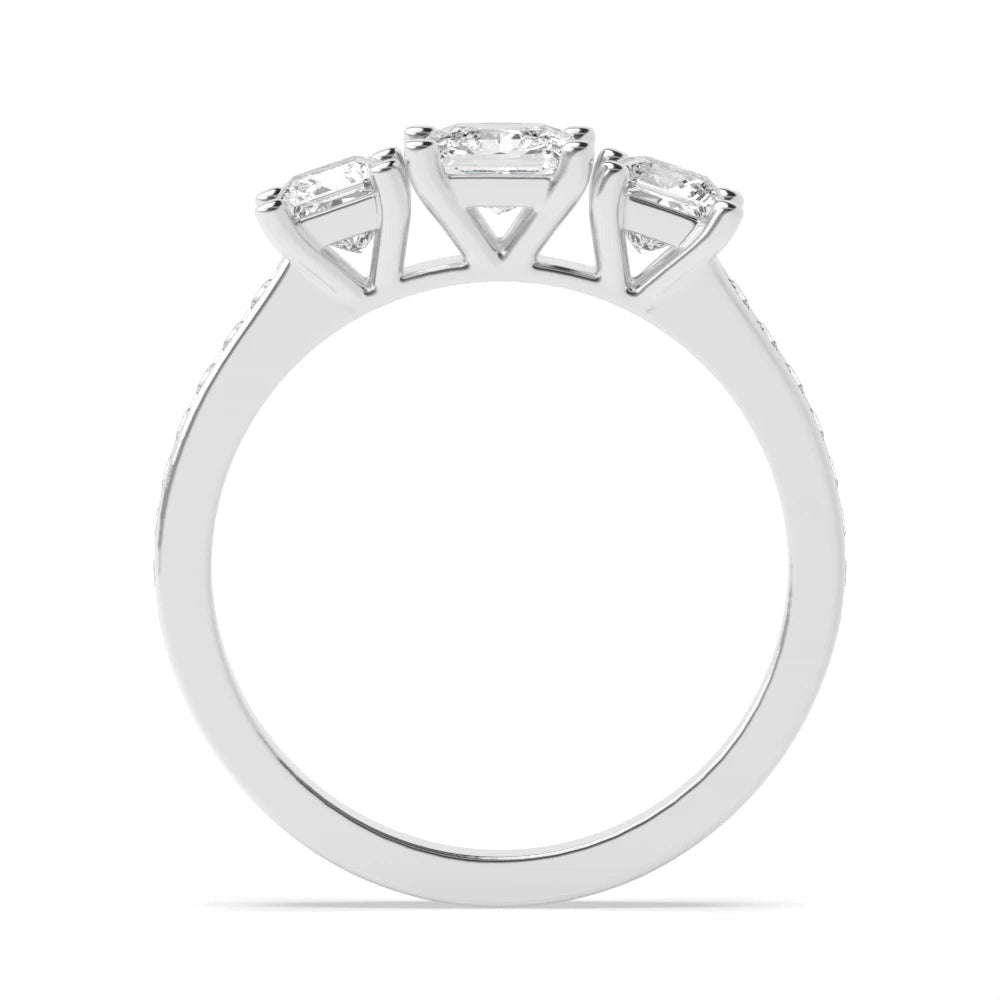 Markey 4 Prong Princess Lab Grown Diamond Side Graduated Three Stone Engagement Ring