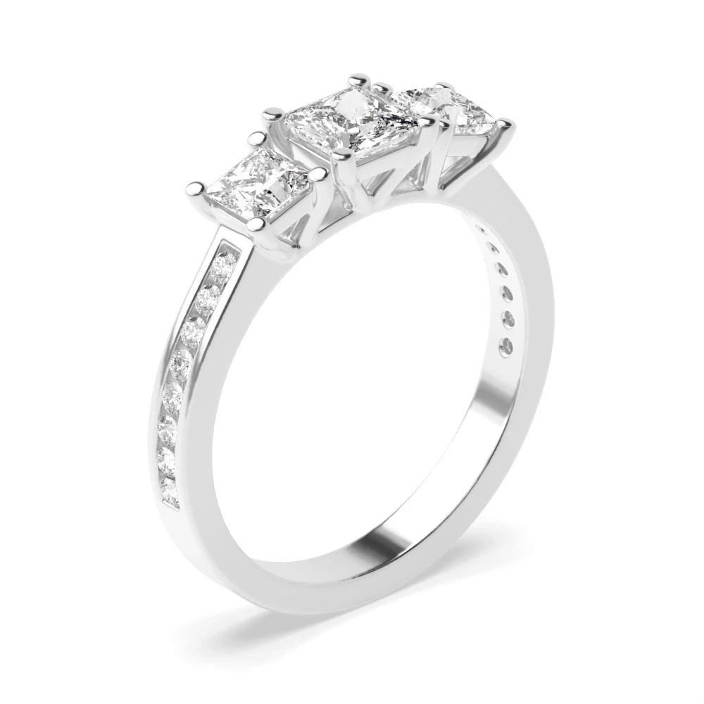 Markey 4 Prong Princess Lab Grown Diamond Side Graduated Three Stone Engagement Rings