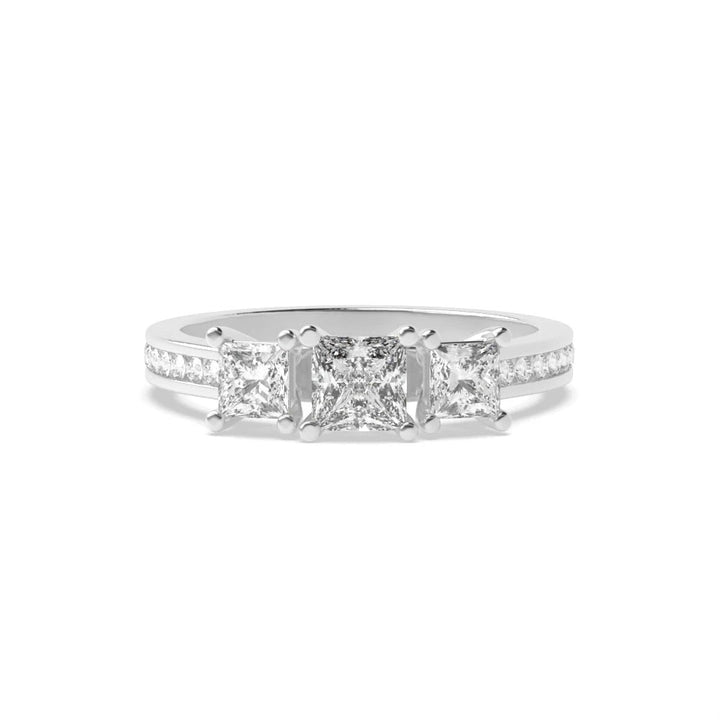 Markey 4 Prong Princess Lab Grown Diamond Side Graduated Three Stone Engagement Rings