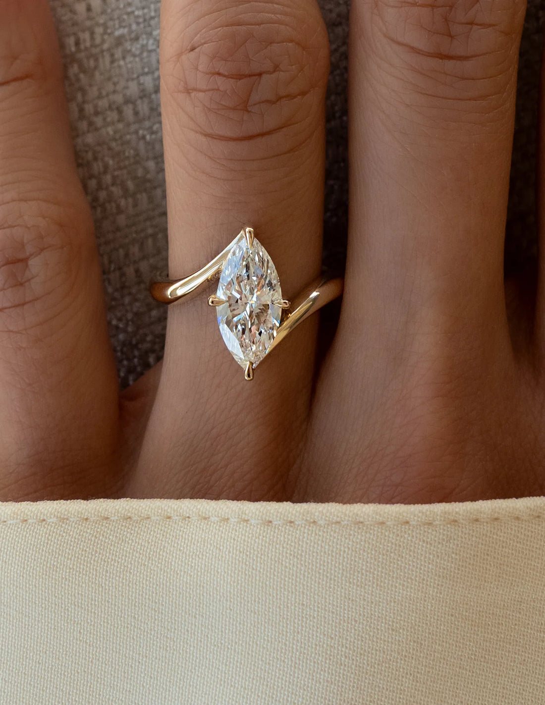 Marquise Cut Moissanite Vertical Ring — Prong Setting