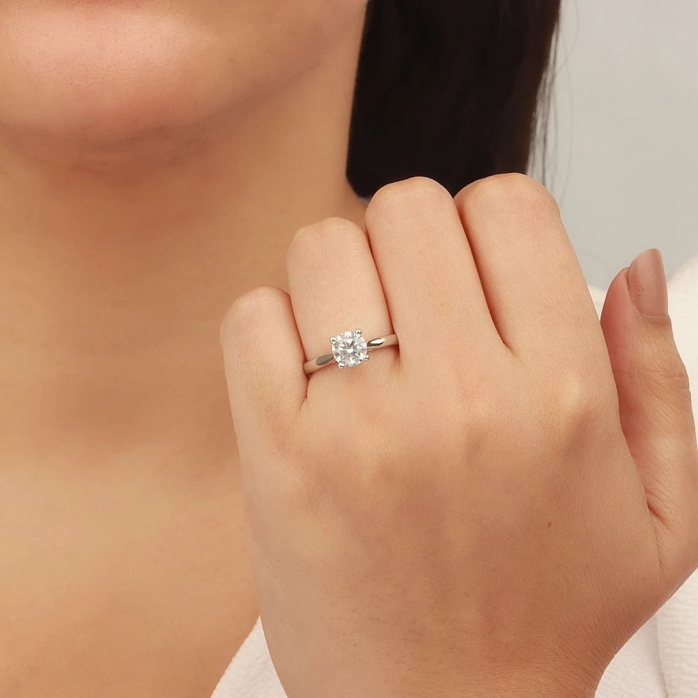 Marseille 4 Prong Round White Gold Lab Grown Diamond Flower Petal Style Classic Solitaire Engagement Rings