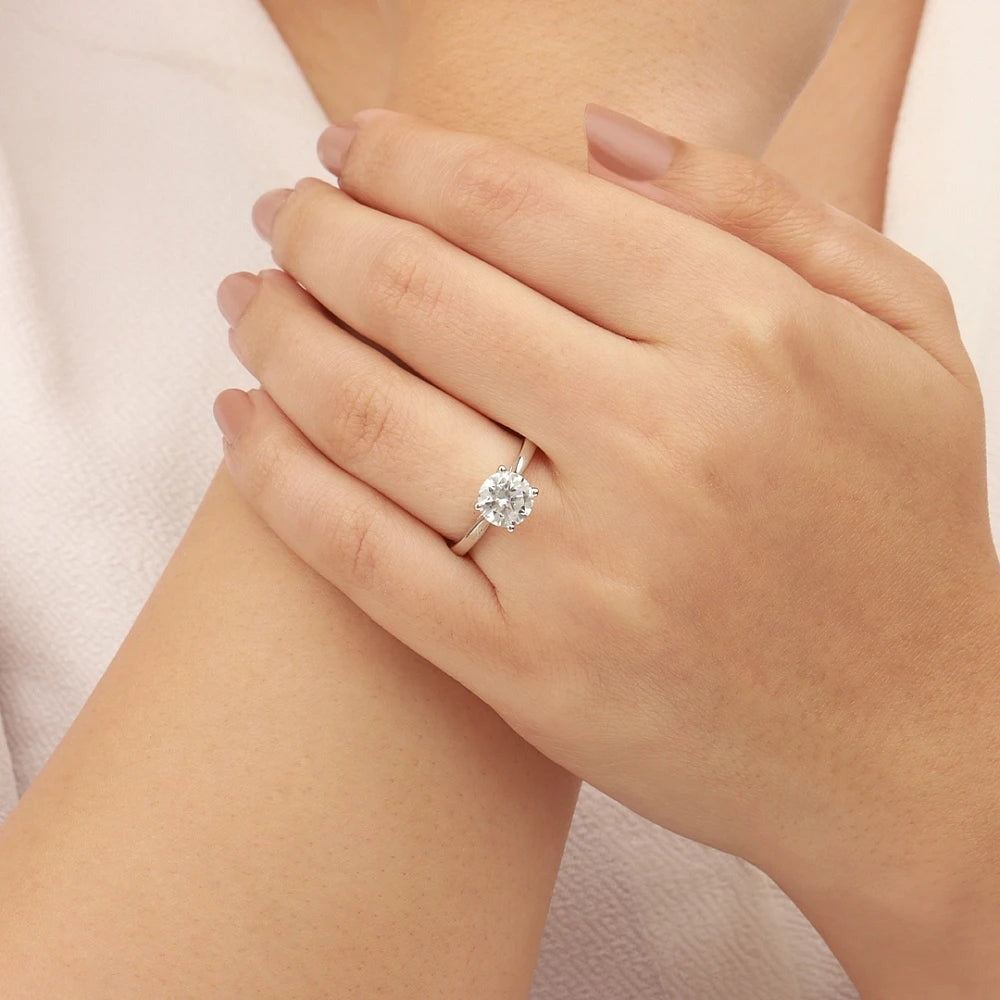 Marseille 4 Prong Round White Gold Lab Grown Diamond Flower Petal Style Classic Solitaire Engagement Rings