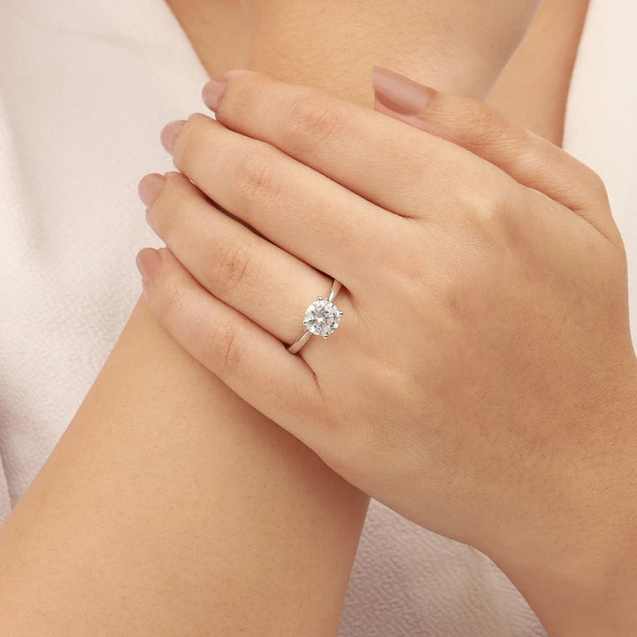 Marseille 4 Prong Round White Gold Lab Grown Diamond Flower Petal Style Classic Solitaire Engagement Rings