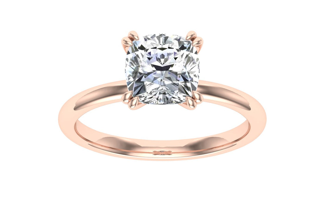 Marvel Double Claw Cushion Cut Moissanite Engagement Ring  Rose Gold