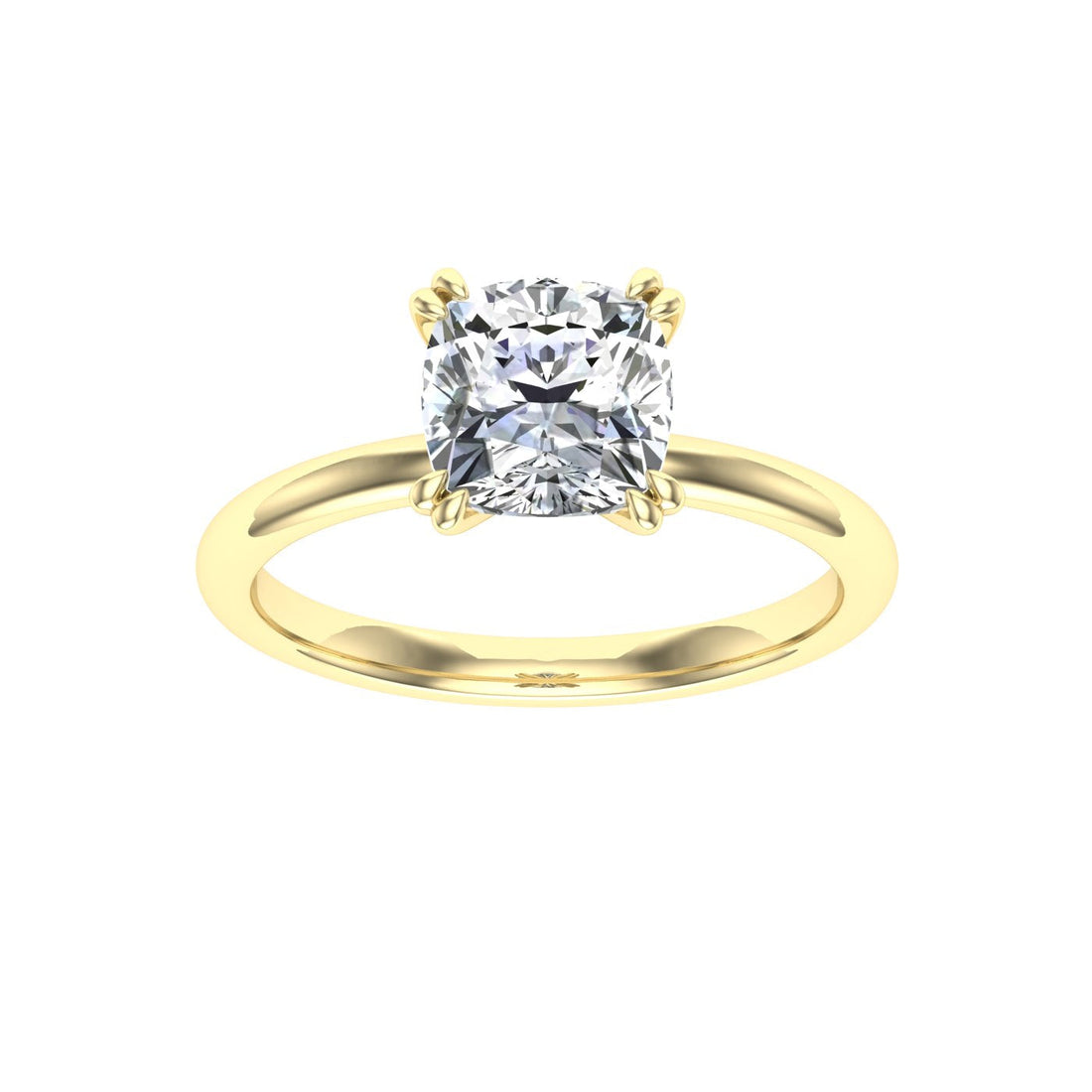 Marvel Double Claw Cushion Cut Moissanite Engagement Ring Yellow Gold