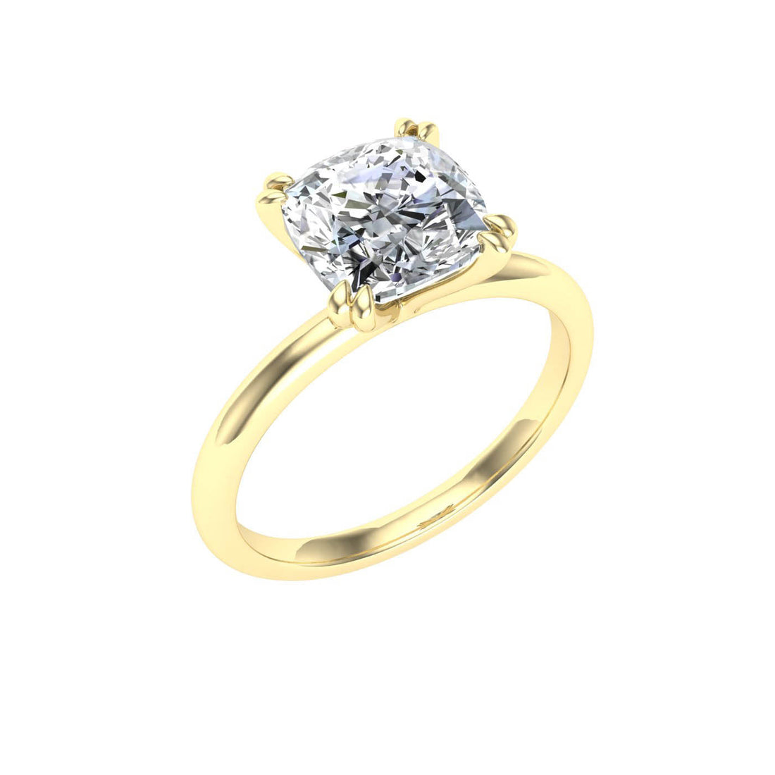 Marvel Double Claw Cushion Cut Moissanite Engagement Ring Yellow Gold