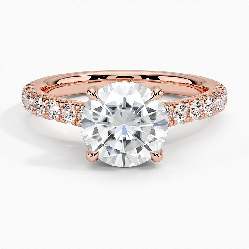 Medallion Four-Prong Round Moissanite Engagement Ring  Rose Gold