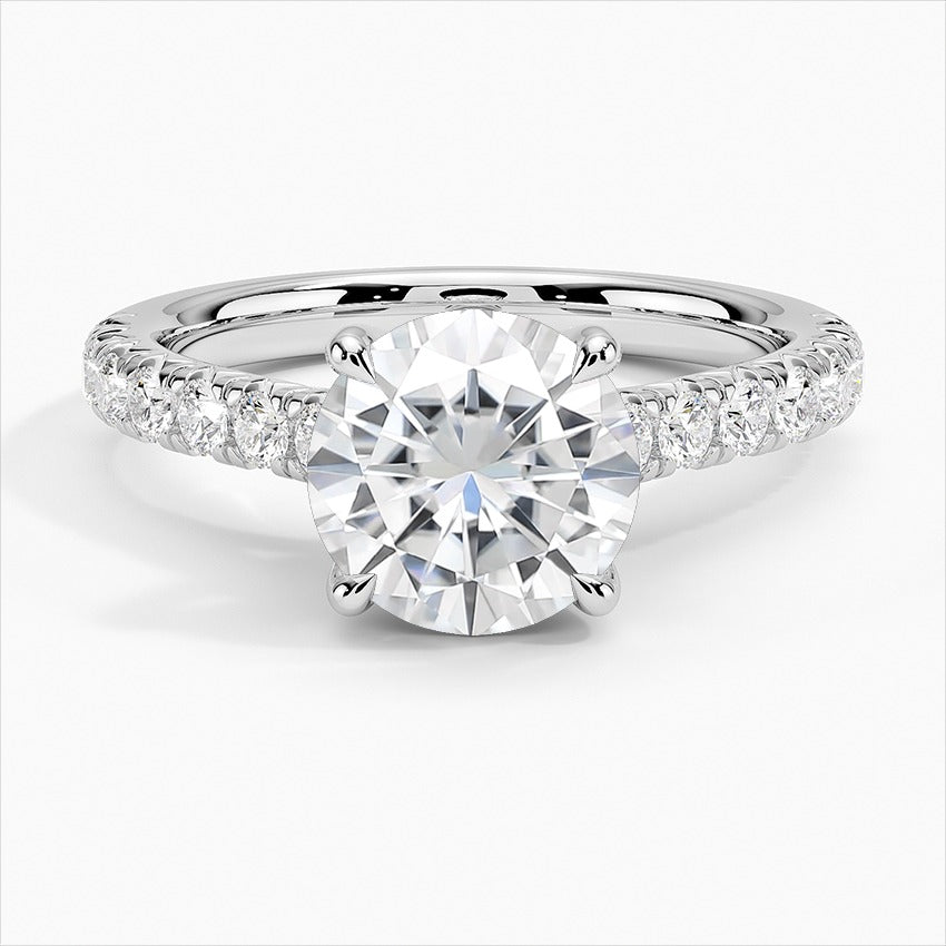 Medallion Four-Prong Round Moissanite Engagement Ring White Gold