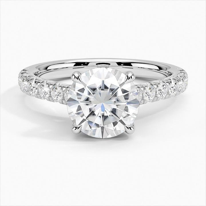 Medallion Four-Prong Round Moissanite Engagement Ring White Gold