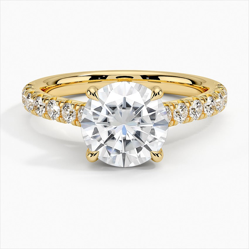 Medallion Four-Prong Round Moissanite Engagement Ring Yellow Gold