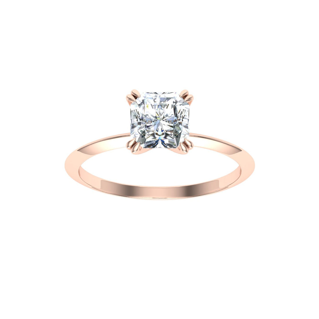 Melange Double Claw Asscher Moissanite Engagement Ring Rose Gold