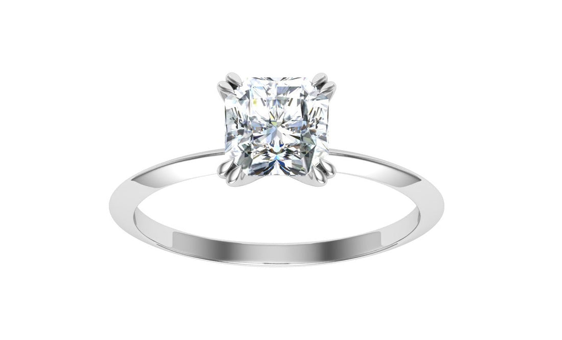 Melange Double Claw Asscher Moissanite Engagement Ring White Gold