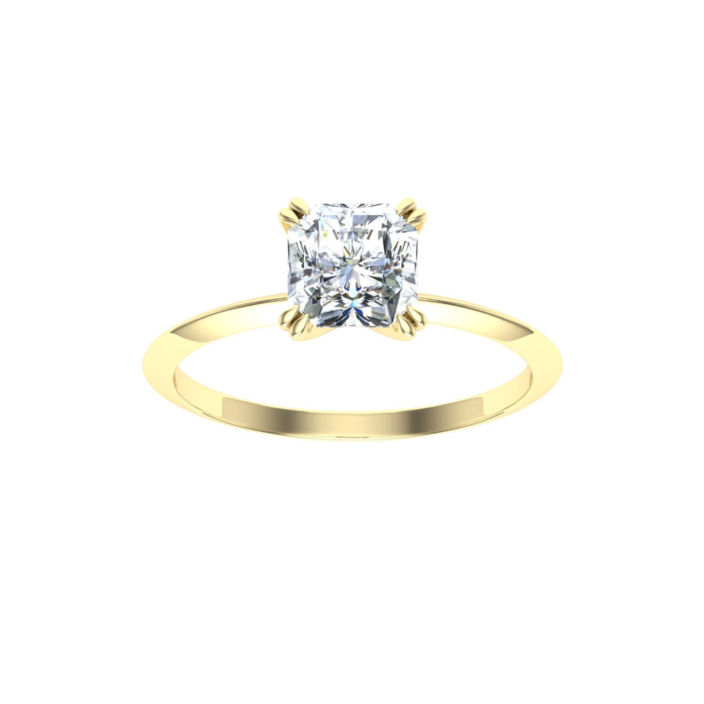 Melange Double Claw Asscher Moissanite Engagement Ring Yellow Gold