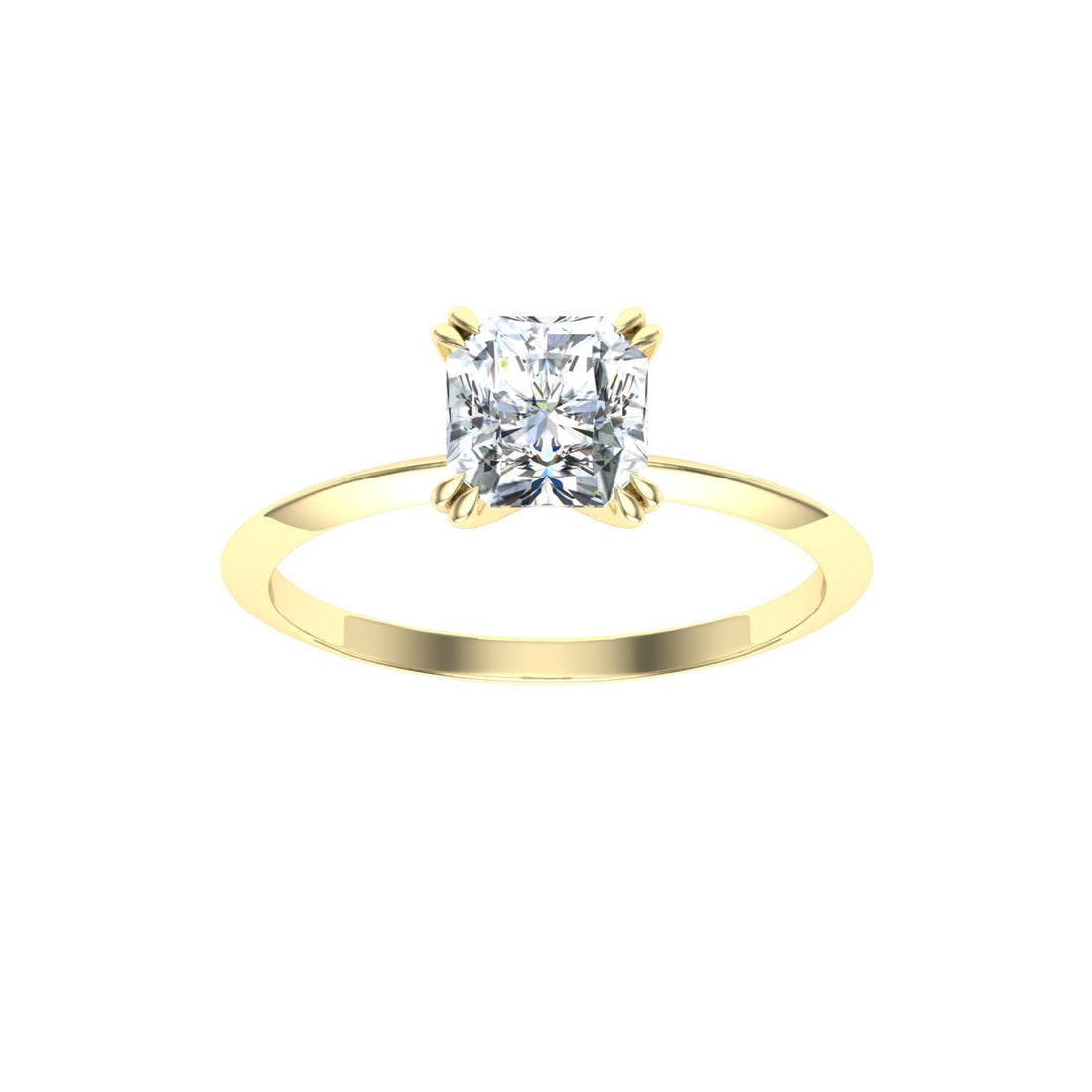 Melange Double Claw Asscher Moissanite Engagement Ring Yellow Gold