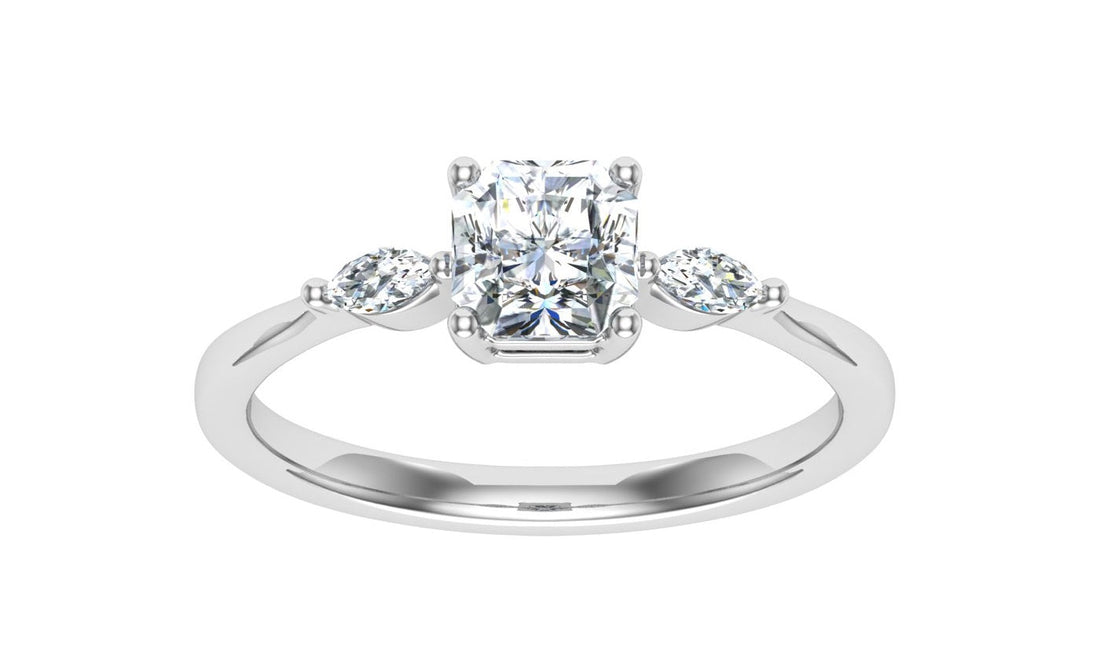 Melody Asscher 3 Stone Moissanite Engagement Ring White Gold