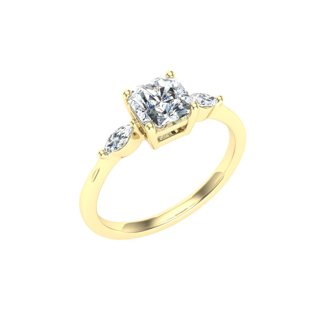 Melody Asscher 3 Stone Moissanite Engagement Ring  Yellow Gold